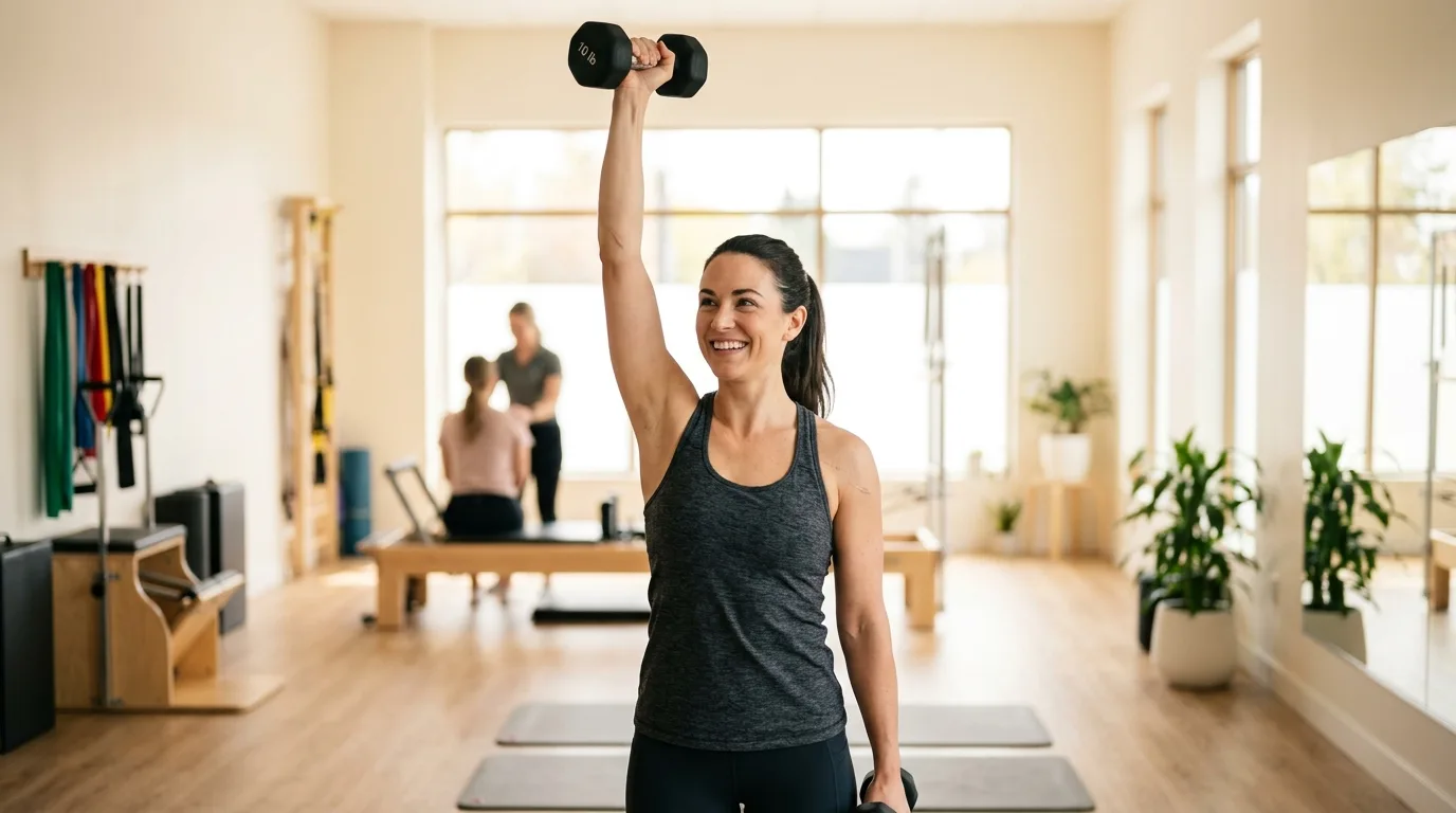 Personne faisant du sport sans douleur après rééducation d'acromioplastie