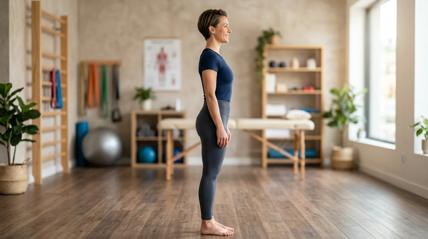 Posture redressée et alignée après rééducation d'une bosse de bison