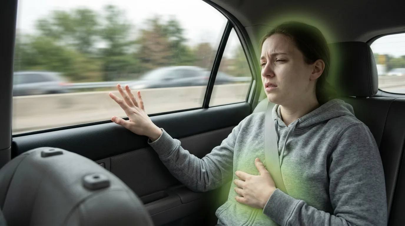Nausée et malaise en voiture typiques de la cinétose (mal des transports)