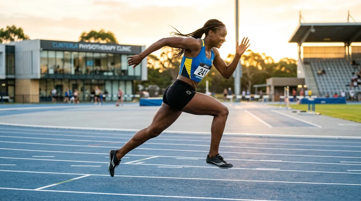 Sprinter reprenant la course à pleine vitesse après guérison de la déchirure des ischio-jambiers