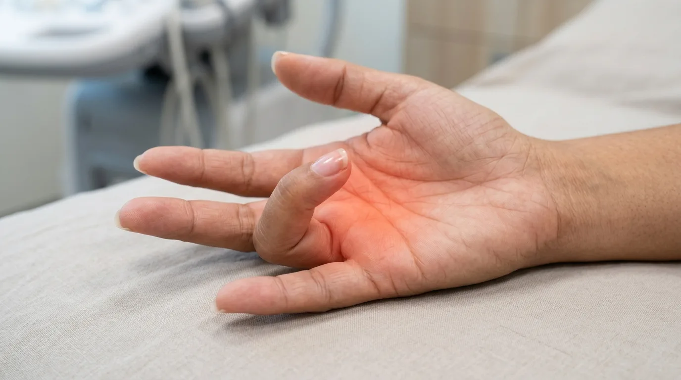 Doigt bloqué en flexion avec douleur à la base - doigt à ressaut