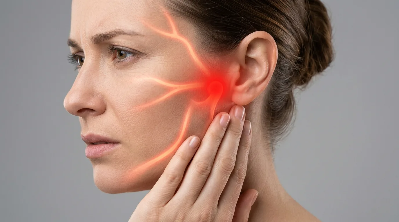 Douleur à l'articulation temporo-mandibulaire irradiant vers la tempe et la joue
