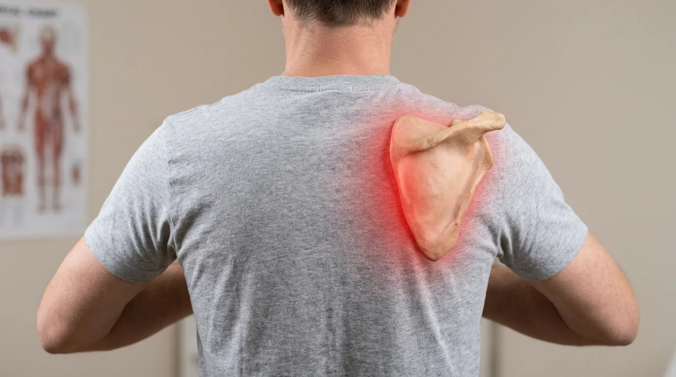 Décollement de l'omoplate visible avec zone de douleur inter-scapulaire - dyskinésie scapulaire