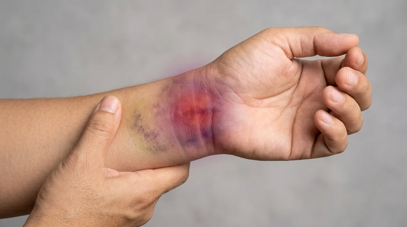 Poignet gonflé et douloureux après entorse ligamentaire