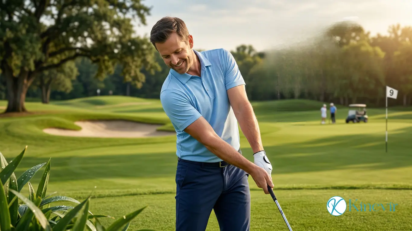 Golfeur jouant sans douleur au coude après traitement de l'épitrochléite