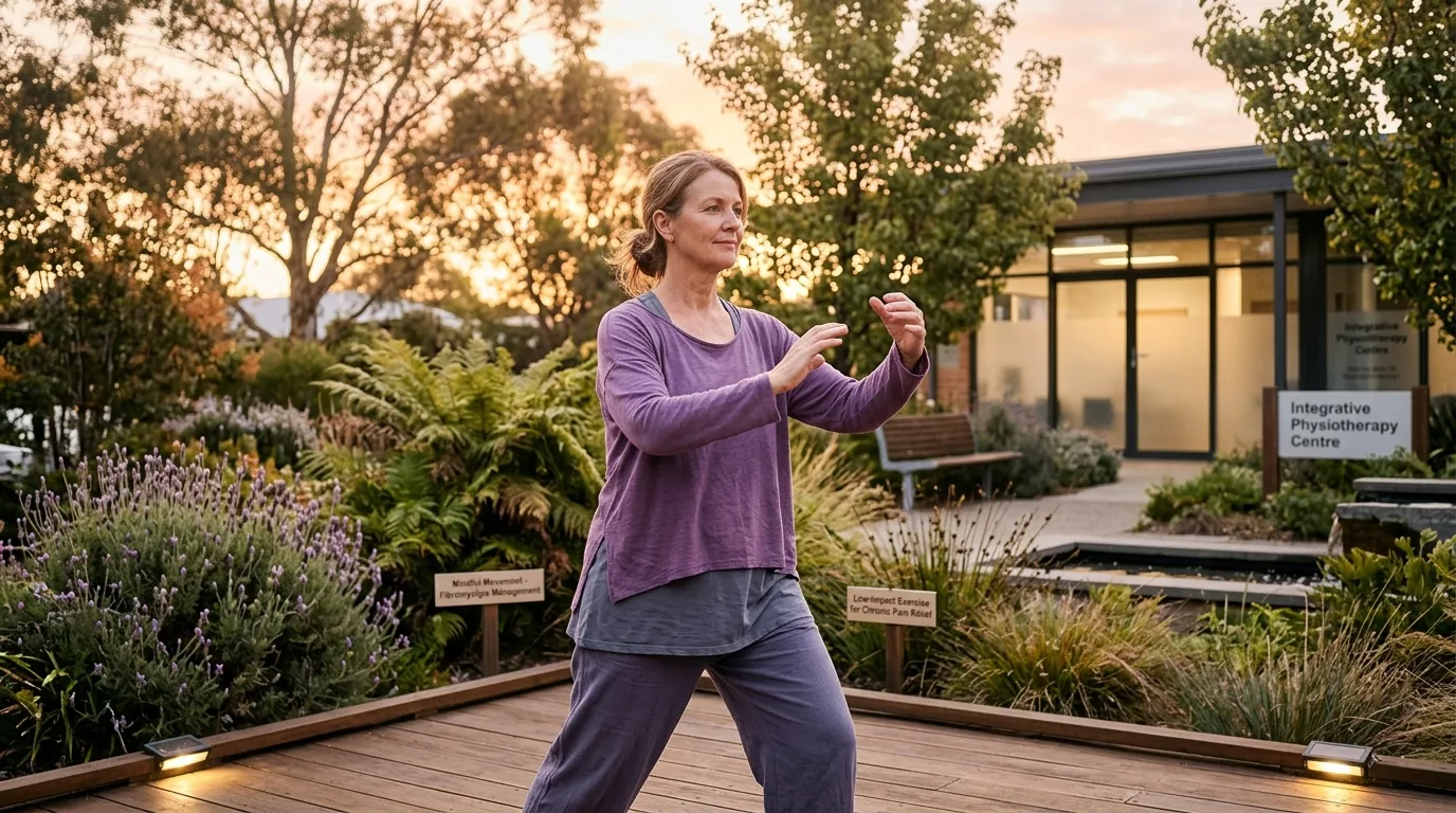 Exercice de yoga doux en extérieur pour la gestion de la fibromyalgie