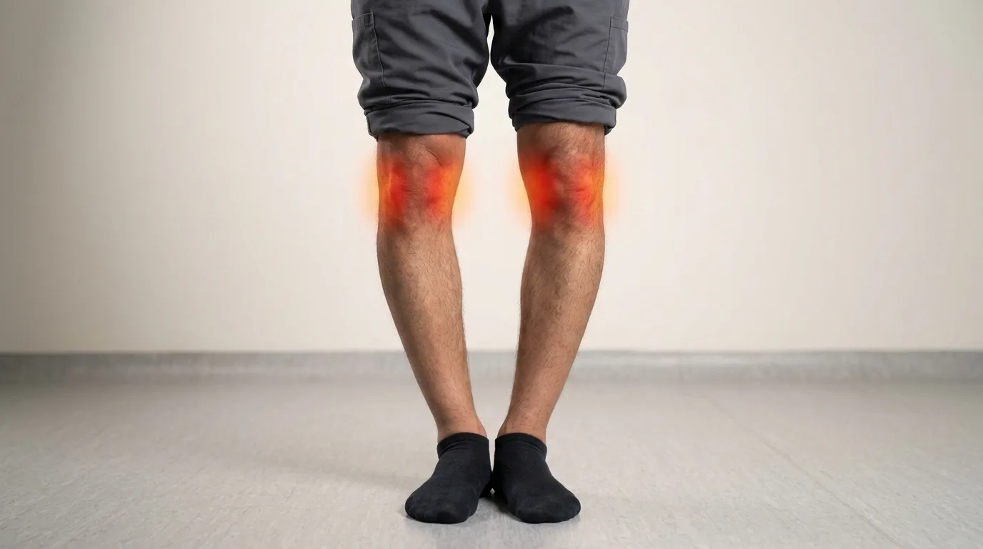 Jambes arquées typiques du genu varum avec douleur au compartiment interne du genou