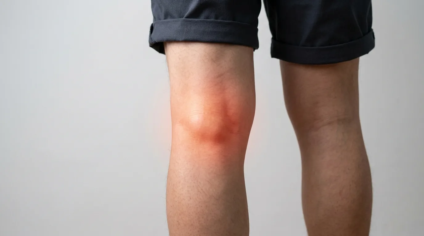 Gonflement visible derrière le genou causé par un kyste de Baker