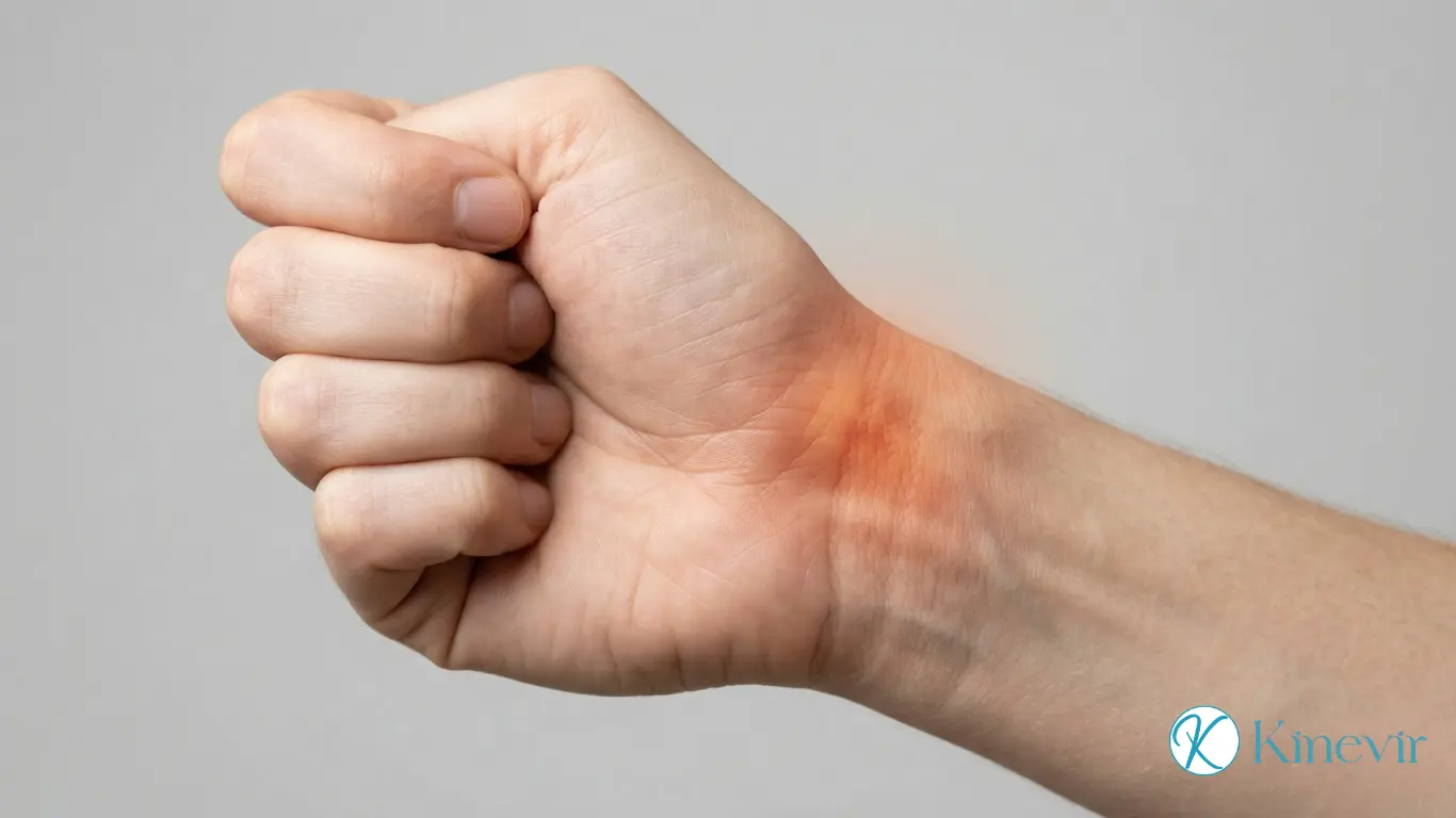 Douleur au bord radial du poignet typique de la maladie de De Quervain