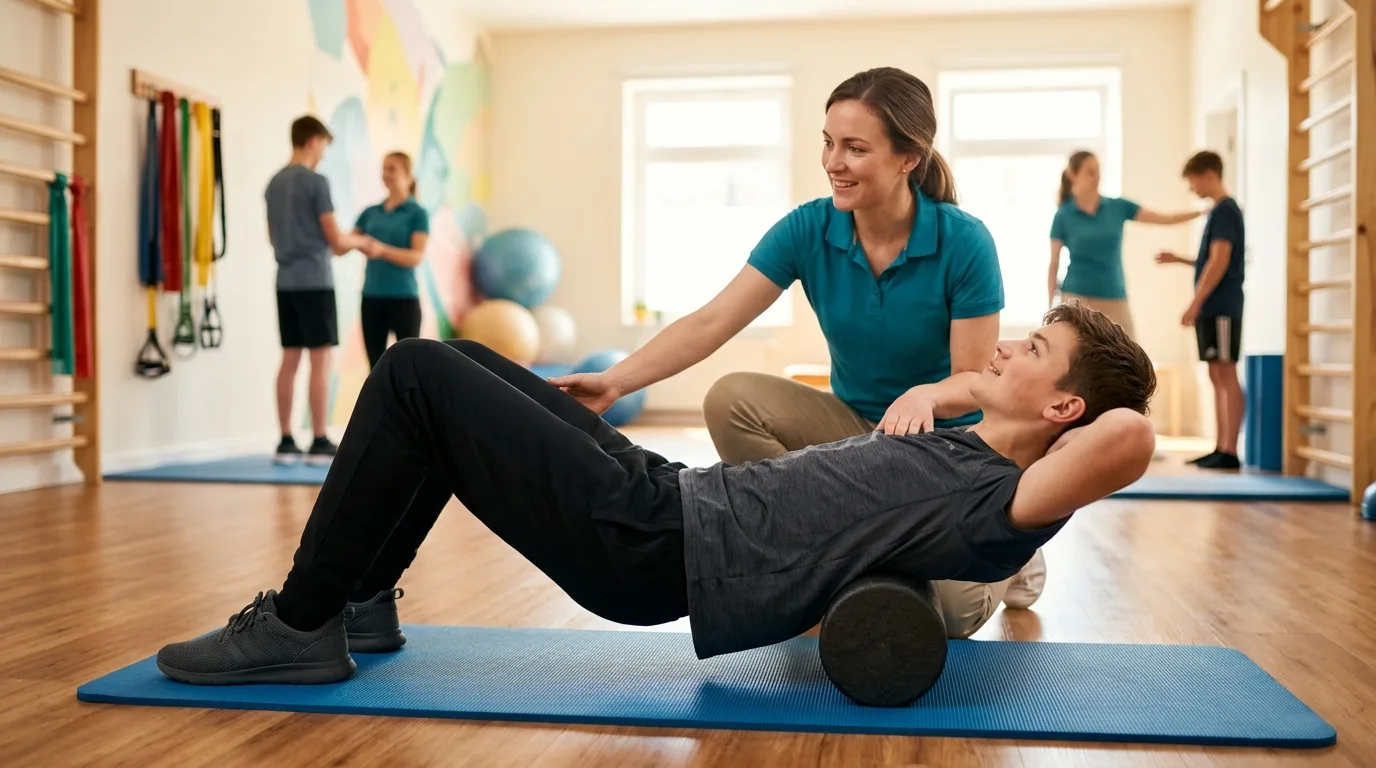 Adolescent faisant des exercices d'extension thoracique pour la maladie de Scheuermann