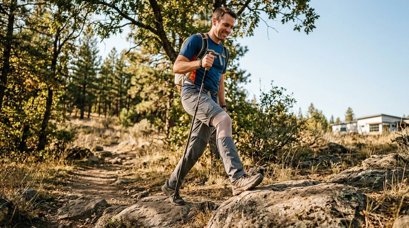 Personne reprenant la randonnée après méniscectomie arthroscopique