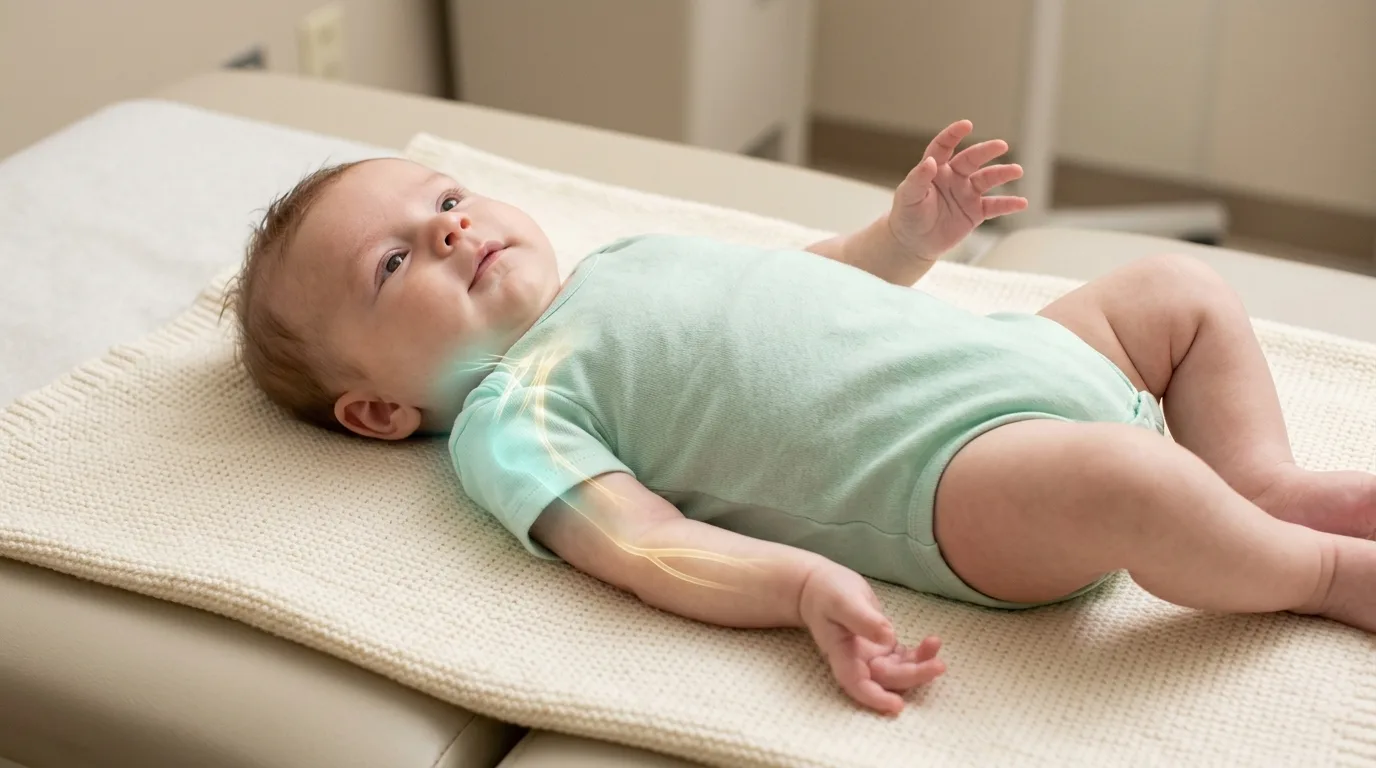 Bras immobile en rotation interne chez le bébé - paralysie obstétricale du plexus brachial