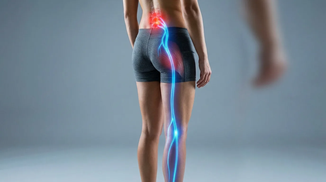 Trajet de la douleur sciatique du bas du dos jusqu'au pied le long du nerf sciatique