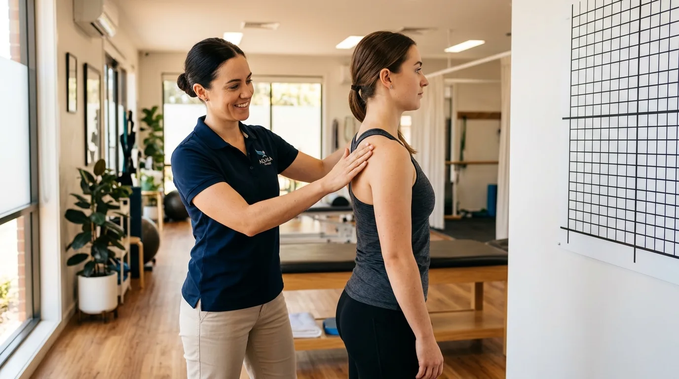 Correction posturale avec chin tuck et rétraction des épaules pour le syndrome croisé supérieur
