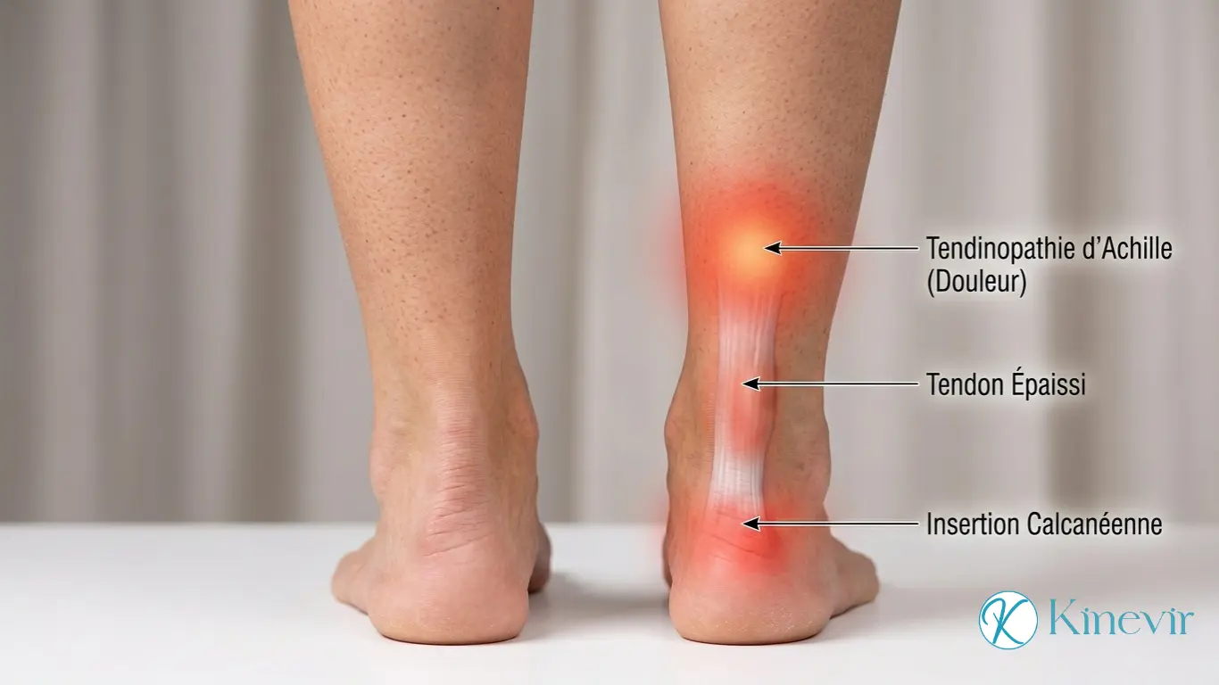 Douleur et épaississement du tendon d'Achille dans la tendinopathie achilléenne
