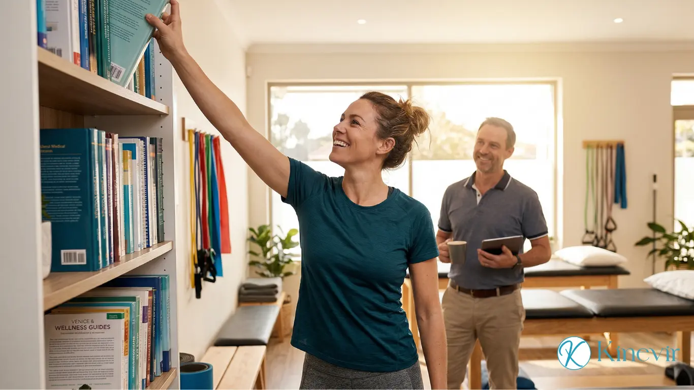 Personne levant le bras sans douleur après traitement d'une tendinopathie de la coiffe des rotateurs