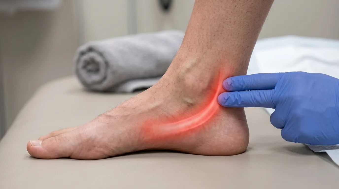Douleur derrière la malléole interne causée par une tendinopathie du tibial postérieur
