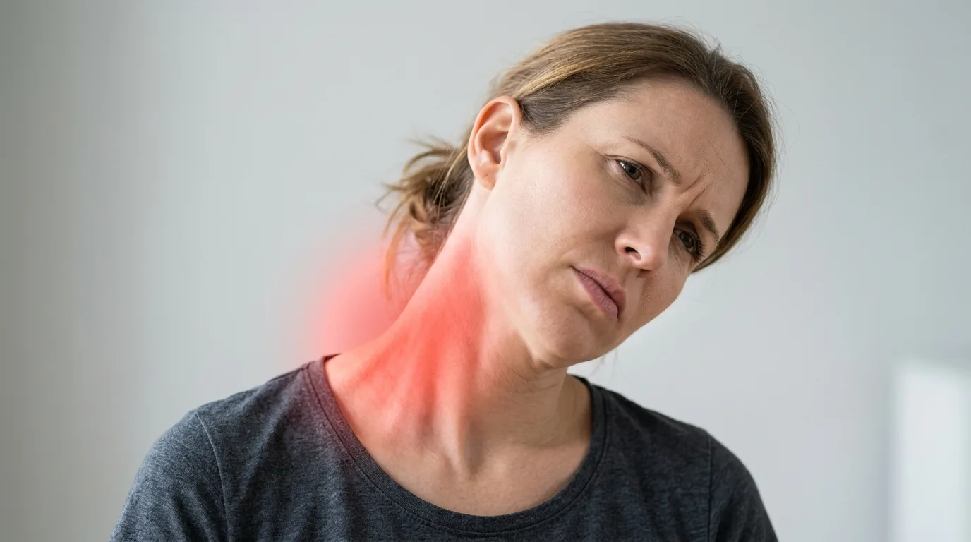 Tête bloquée en rotation avec douleur cervicale latérale du torticolis aigu